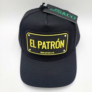 John Hatter & Co El Patron Hat Black Adjustable Rubber Plaque Snapback Cap NEW